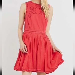 FREE PEOPLE Coral Birds Of A Feather Embroidered Sleeveless Mini Dress